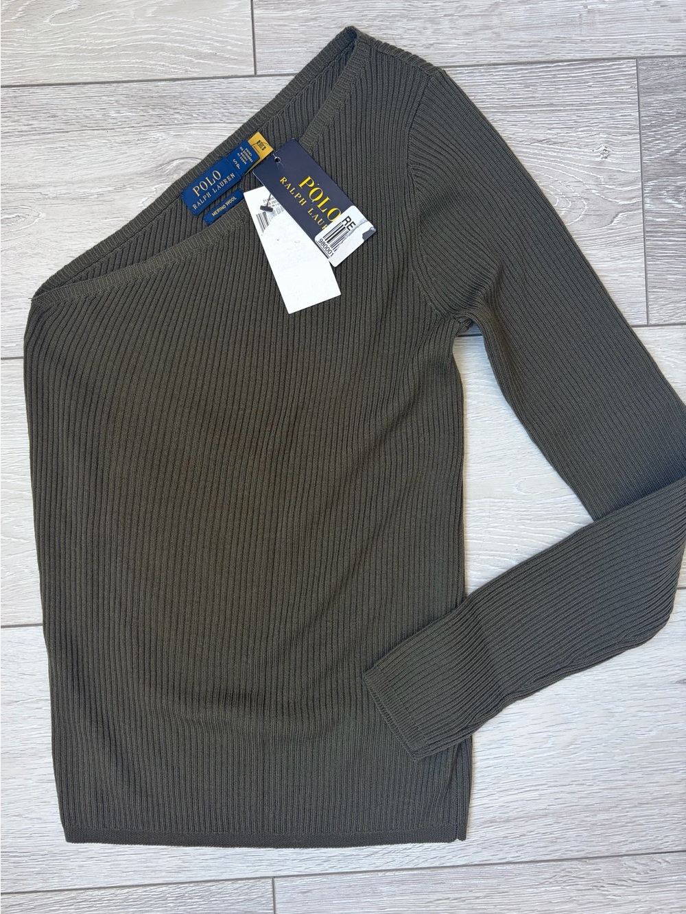 Polo by Ralph Lauren Olive One-Shoulder Ribbed Sweater